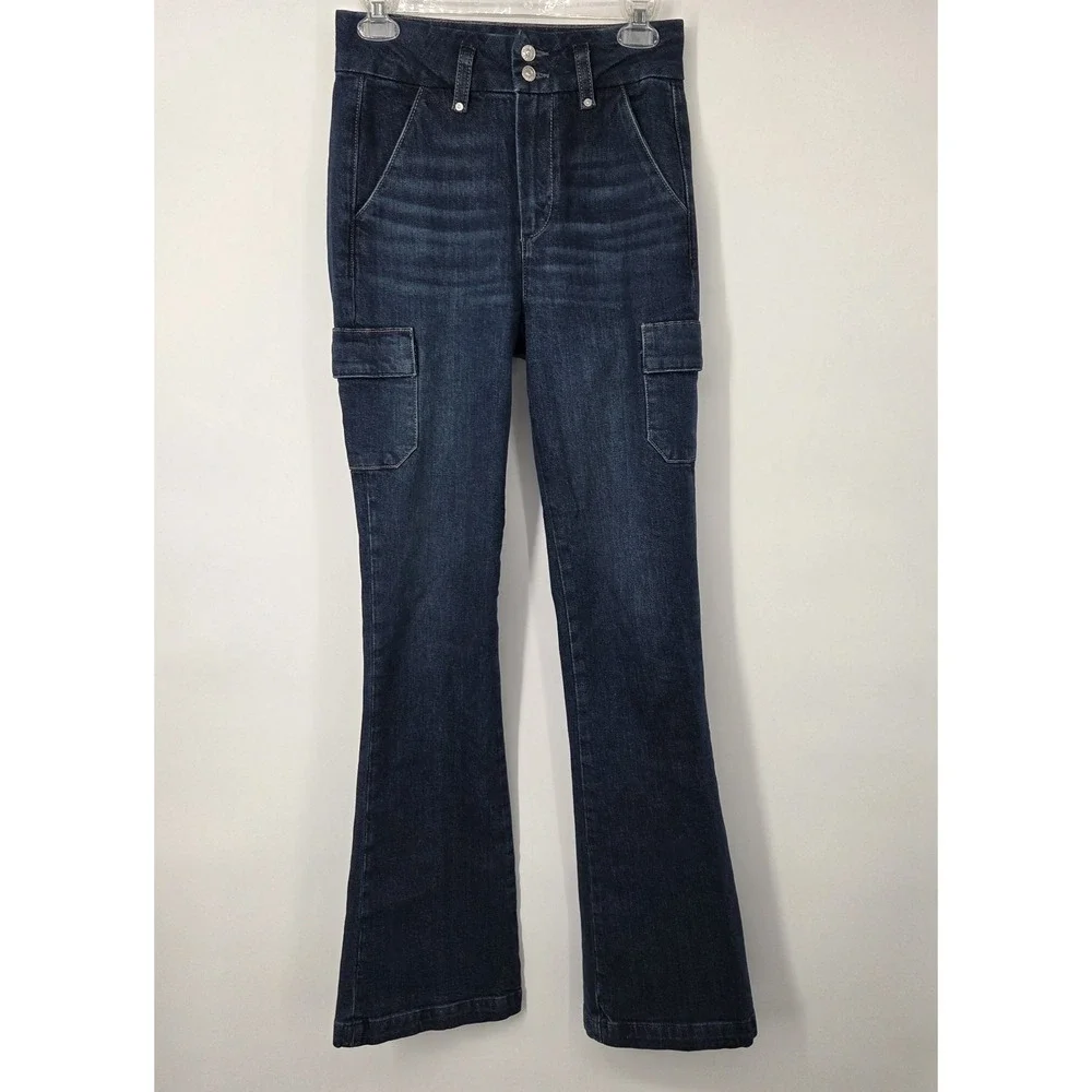 Paige Jeans 25 Dion‎ Cargo Gracie Lou High Rise Flare Stretch Denim Womens EUC